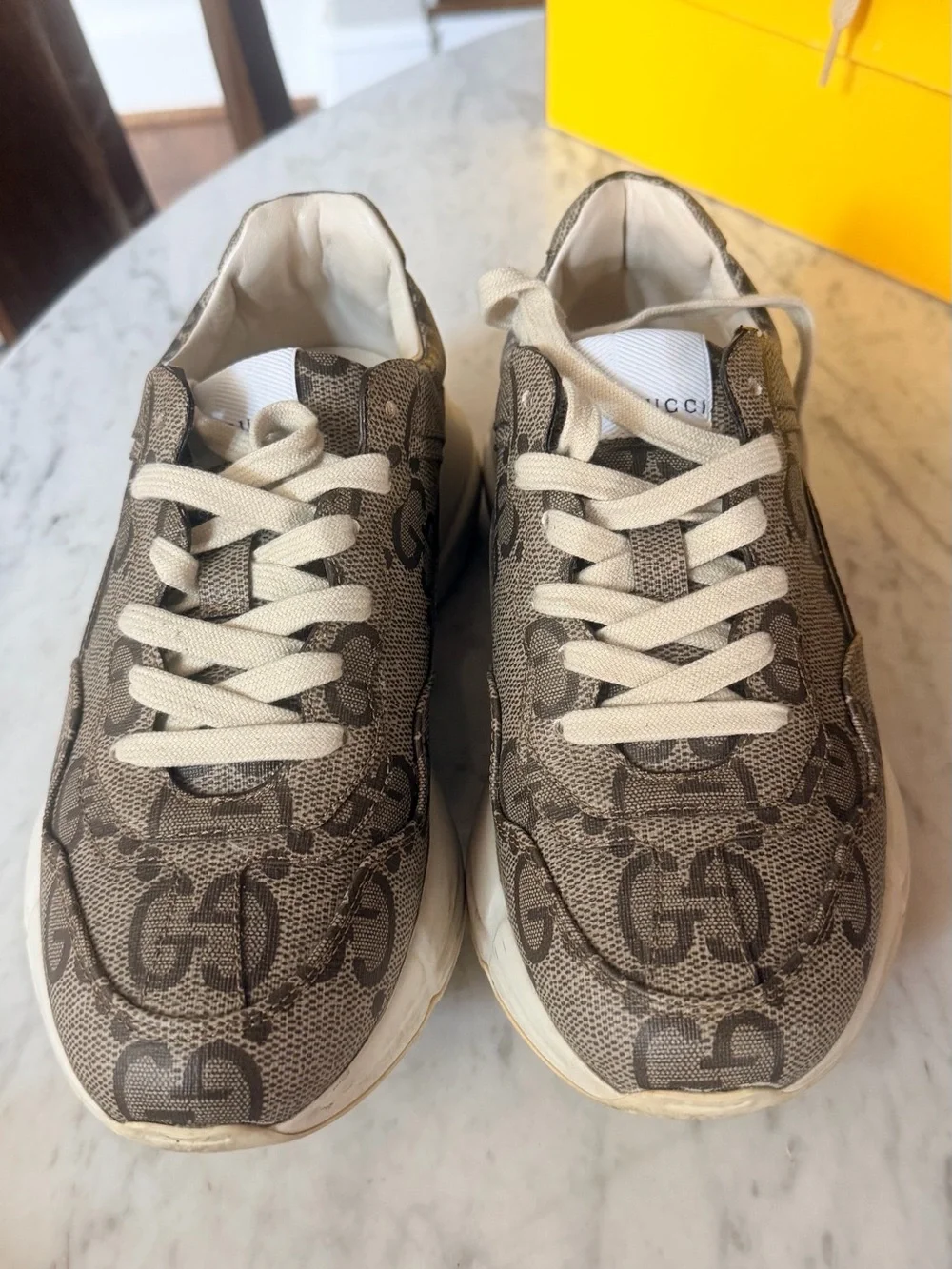 Women Gucci Rhyton Logo-Print Sneakers in Beige